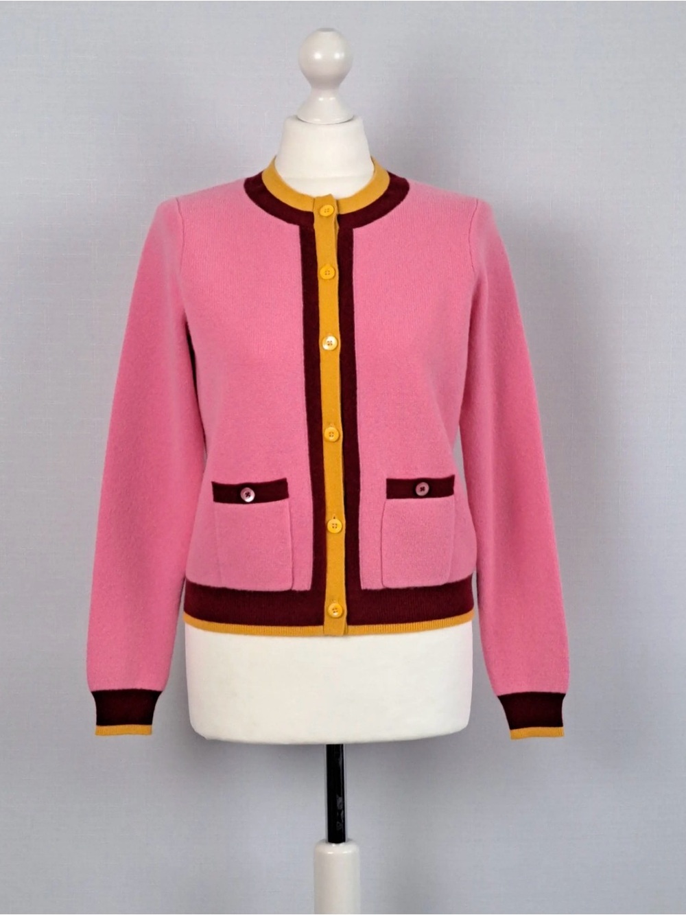 Kate Spade NWT Colorblock Cashmere Crewneck Cardigan Pink M K9711 New
